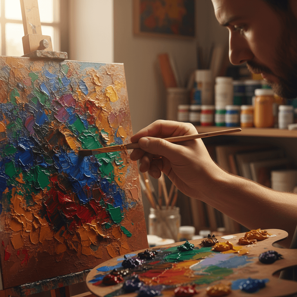 Artist painting custom mural design with detailed brushwork