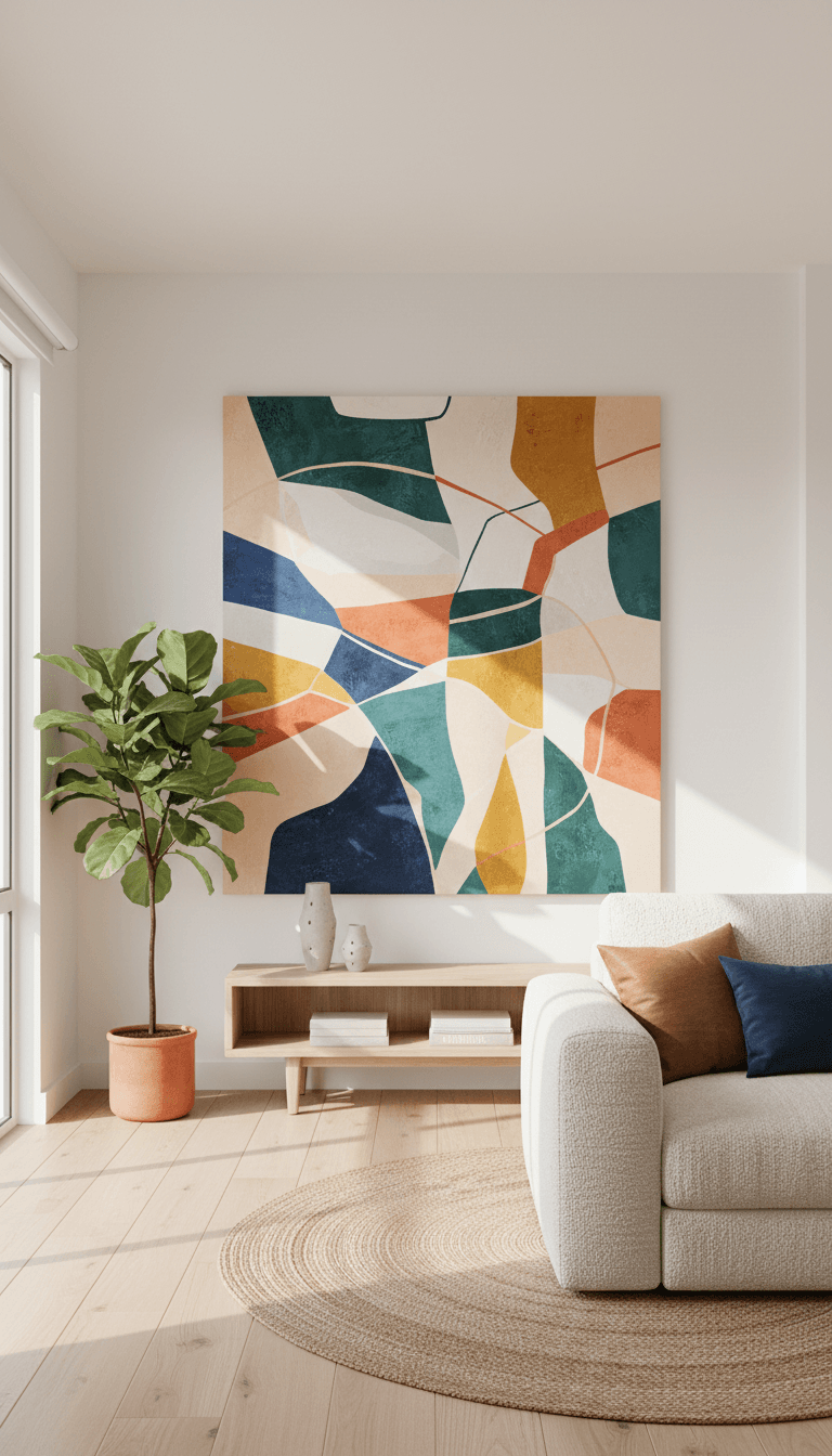 Completed custom mural displayed in modern home interior