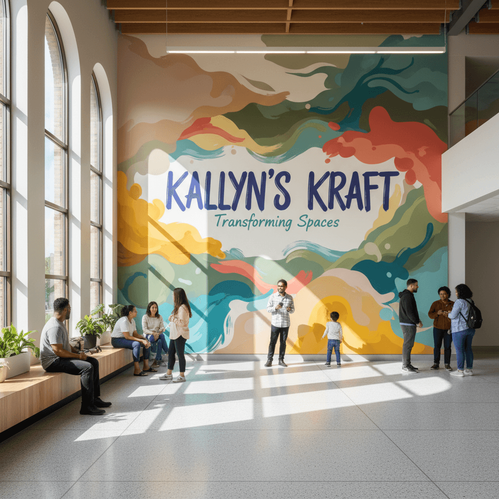 Flowing organic mural with vibrant colors in community space