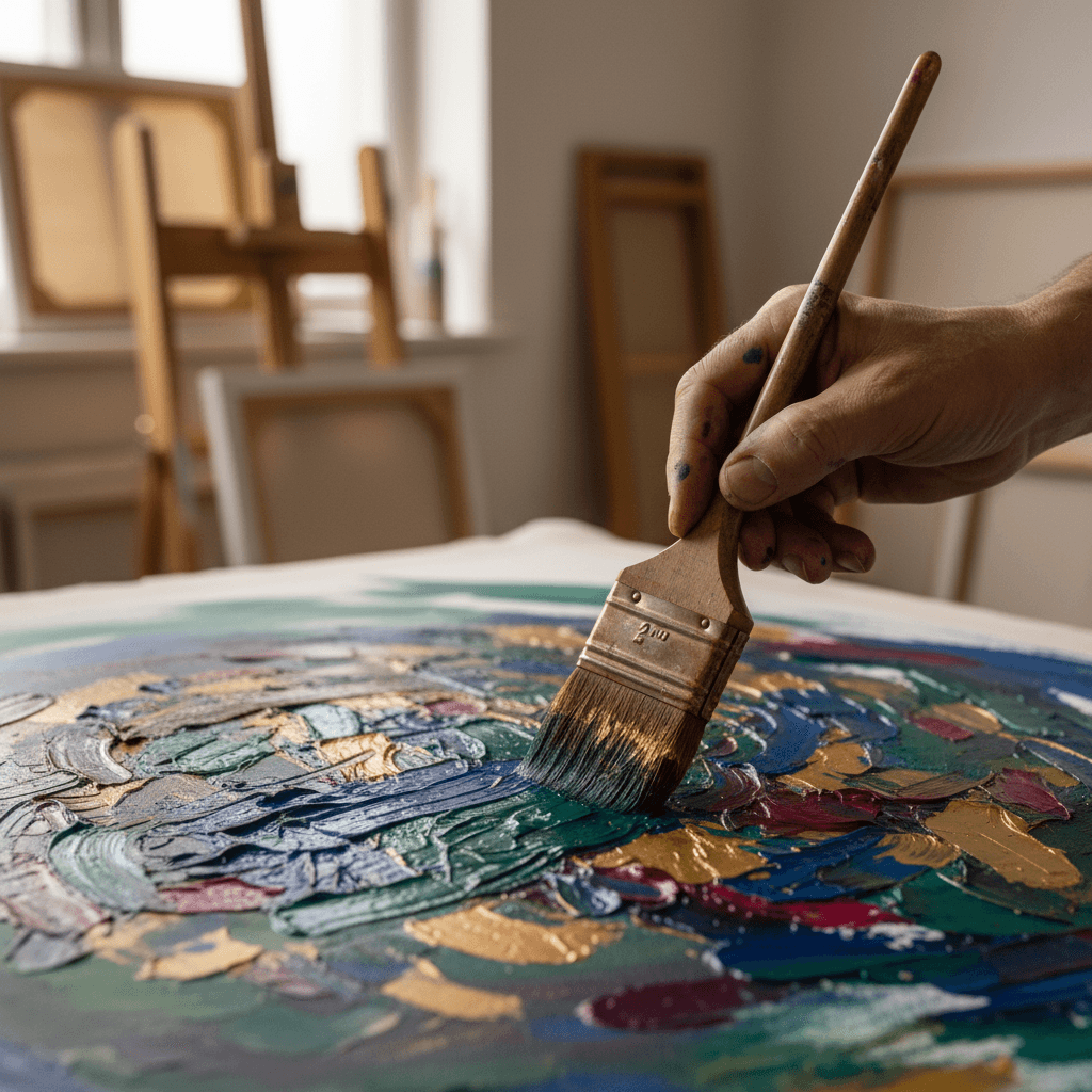 Artist hand painting detailed mural brushwork