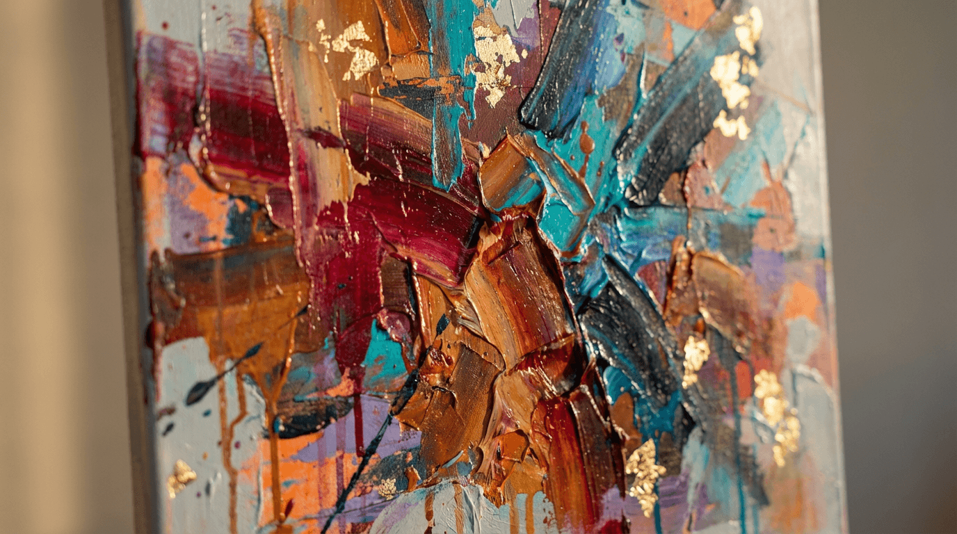 Original artwork held by artist showing brushwork detail and texture